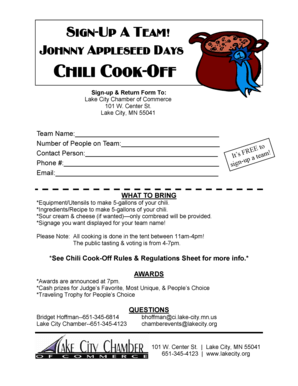 Chili Cook Off Sign Up Sheet - Fill Online, Printable, Fillable, Blank