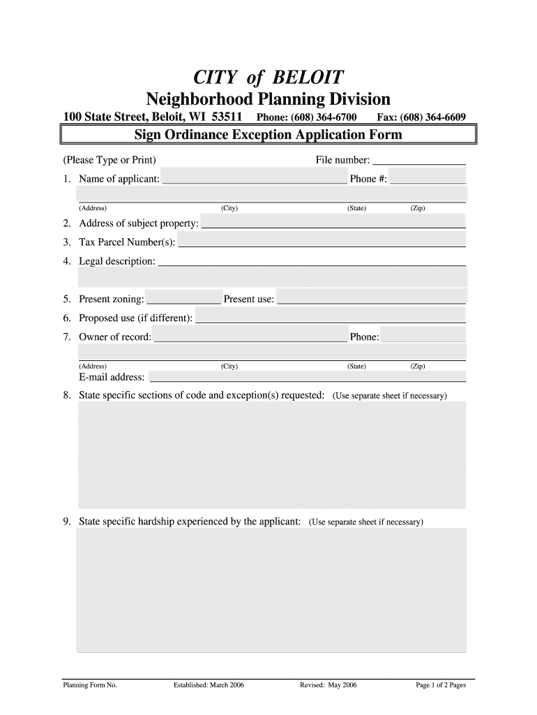 Fillable Online Sign Ordinance Exception Application Form the City of