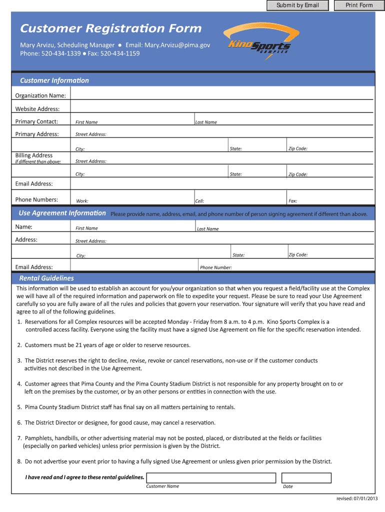 Fillable Online pima Customer Registration Form Pima County Fax Email