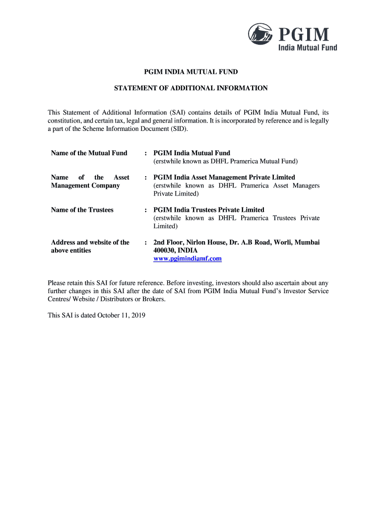 Fillable Online PRAMERICA MUTUAL FUND This Statement of Additional