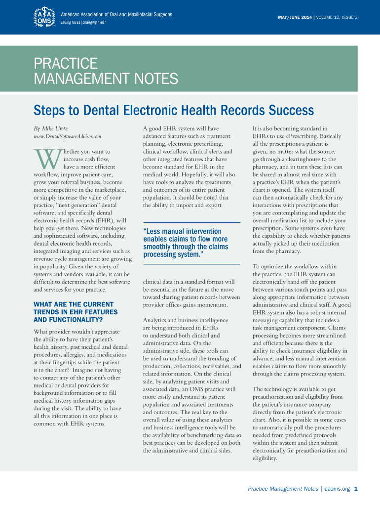 Fillable Online Steps to Dental Electronic Health Records Success Fax