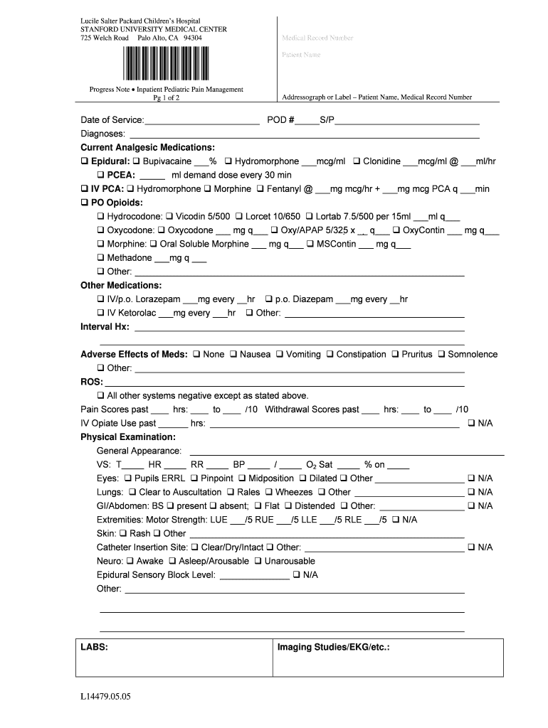 Fillable Online Inpatient Pediatric Pain Management Stanford