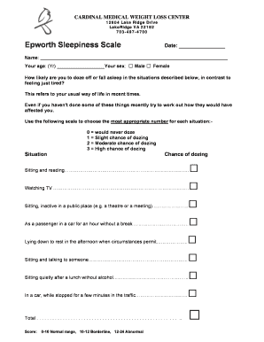 Fillable Online EPWORTH SLEEPINESS SCALE FORM - Cardinal Medical Fax