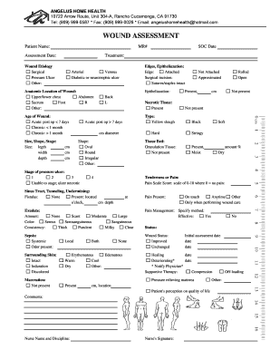 Angelus Home Health Wound Assessment - Fill and Sign Printable Template