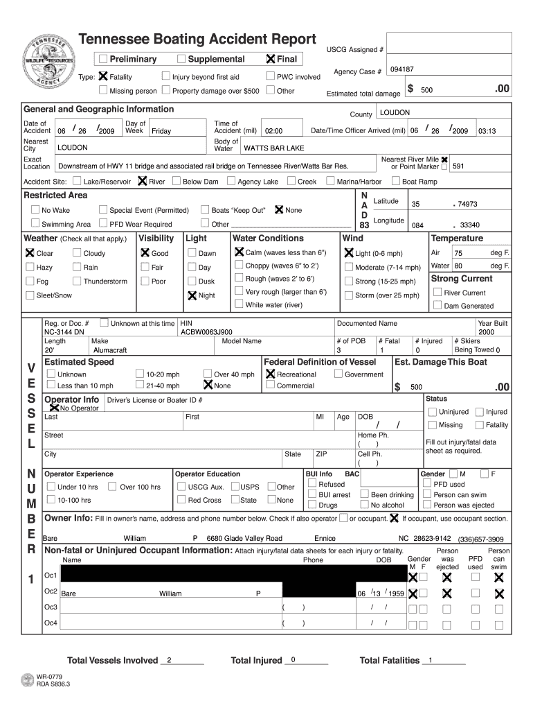 Fillable Online Tennessee Boating Accident Report Fax Email Print