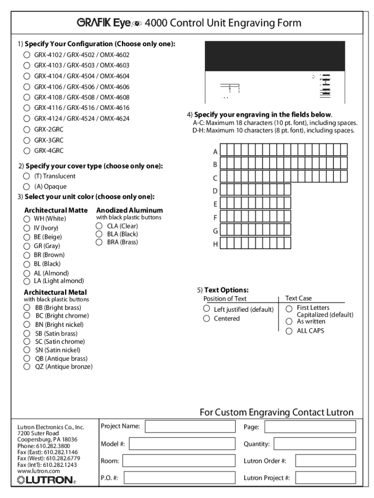 lutron engraving form Fill Online, Printable, Fillable, Blank pdfFiller