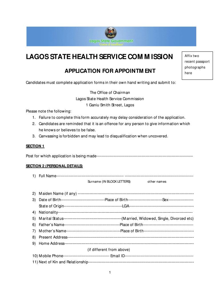 Lagos State Health Service Commission Application Form Fill Online