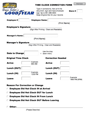Fillable Online TIME CLOCK CORRECTION FORM (Print Name) (Print Name