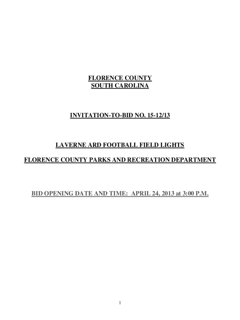 Fillable Online florence county south carolina invitationtobid no. 07