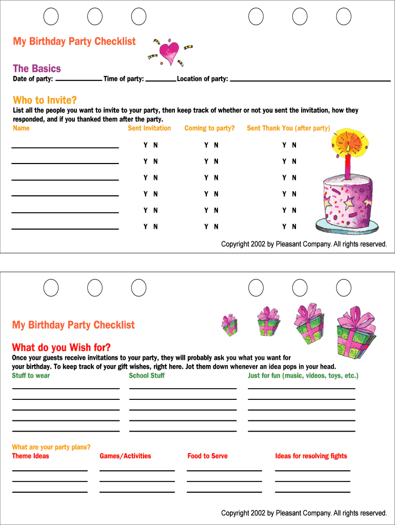 Fillable Online Party Planning Checklist How to Plan a Party Fax