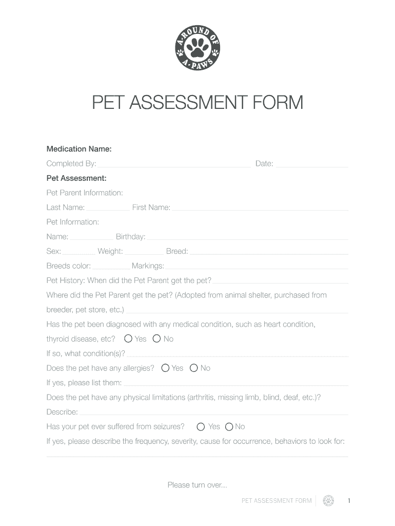 Fillable Online PET ASSESSMENT FORM Fax