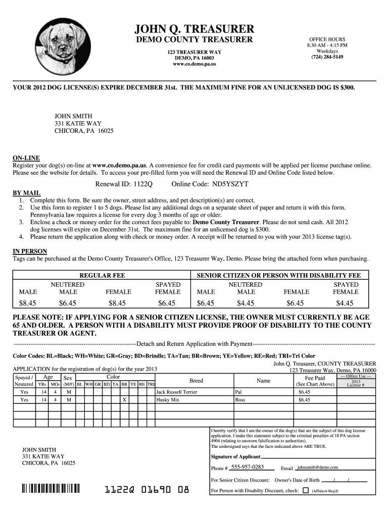Fillable Online Dog License to Dauphin County, PA Fax Email