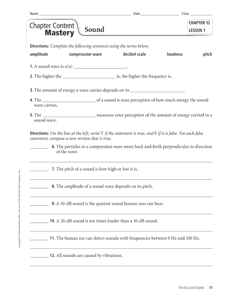 Fillable Online The Ear and Sound Grade 7 Chapter 12 Glencoe Focus on