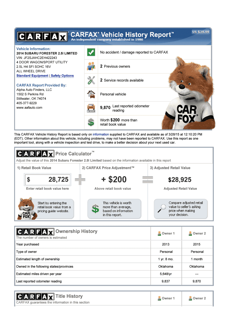Fillable Online No accident / damage reported to CARFAX Fax Email Print