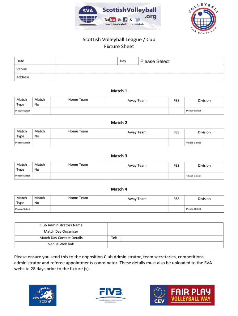 Fillable Online scottishvolleyball SVL Fixture Sheet Scottish