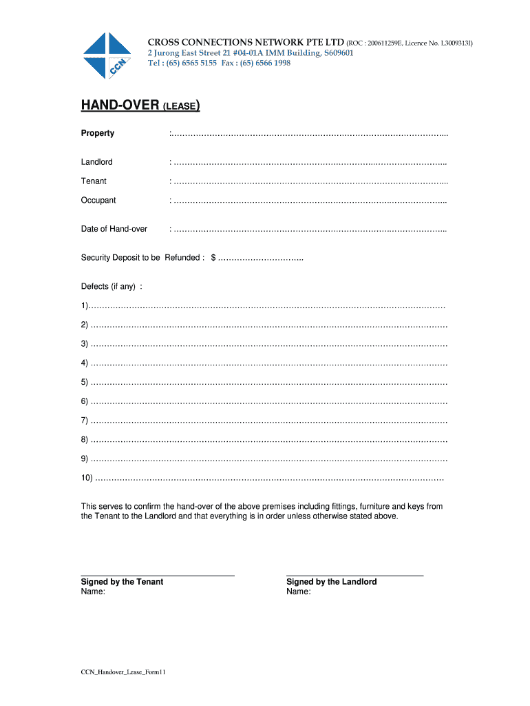Fillable Online HandOver Lease Form11 Cross CCN Realty Fax Email