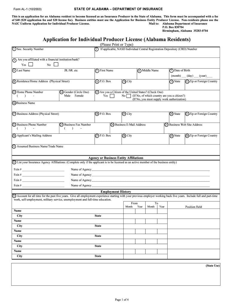 Fillable Online Alabama Application For Individual Producer State