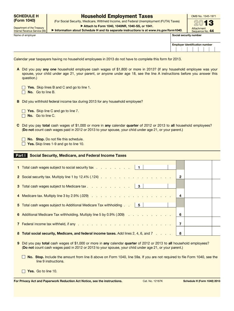 2013 Form IRS 1040 - Schedule H Fill Online, Printable, Fillable, Blank