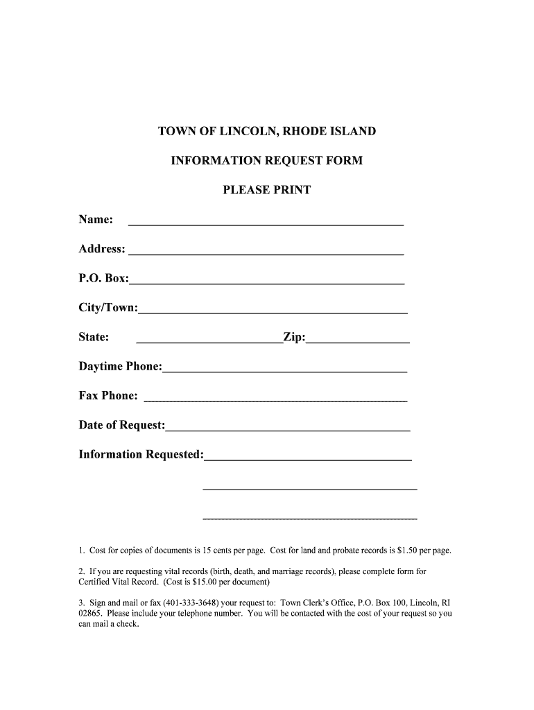Fillable Online TOWN OF LINCOLN RHODE ISLAND Fax Email Print pdfFiller