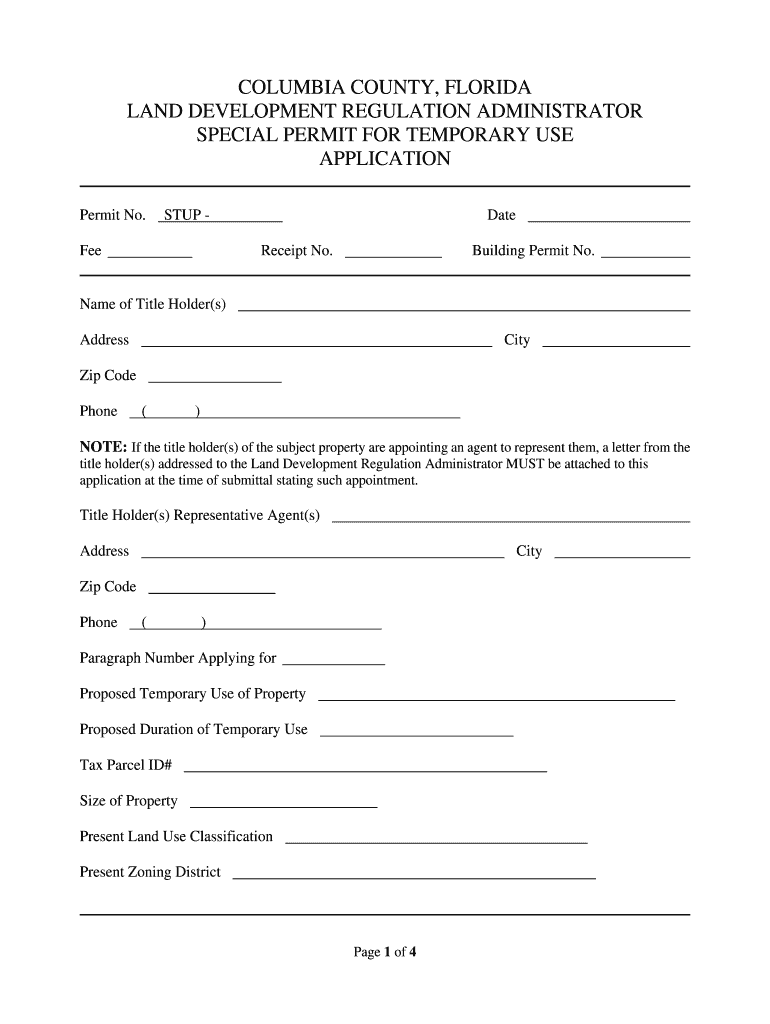 Fillable Online COLUMBIA COUNTY, FLORIDA LAND DEVELOPMENT REGULATION
