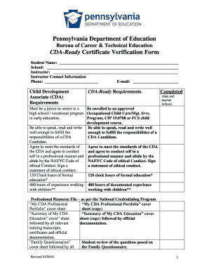Fillable Online CDA-Ready Verification Form Fax Email Print - pdfFiller