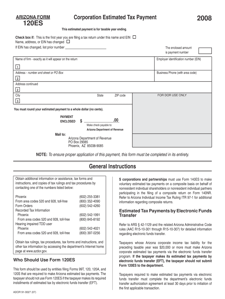 Fillable Online azdor Print Reset form Corporation Estimated Tax