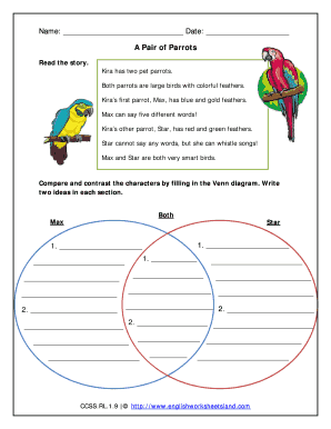 Fillable Online A Pair Of Parrots Grade 1 Reading Literature Worksheets Fax Email Print - Pdffiller