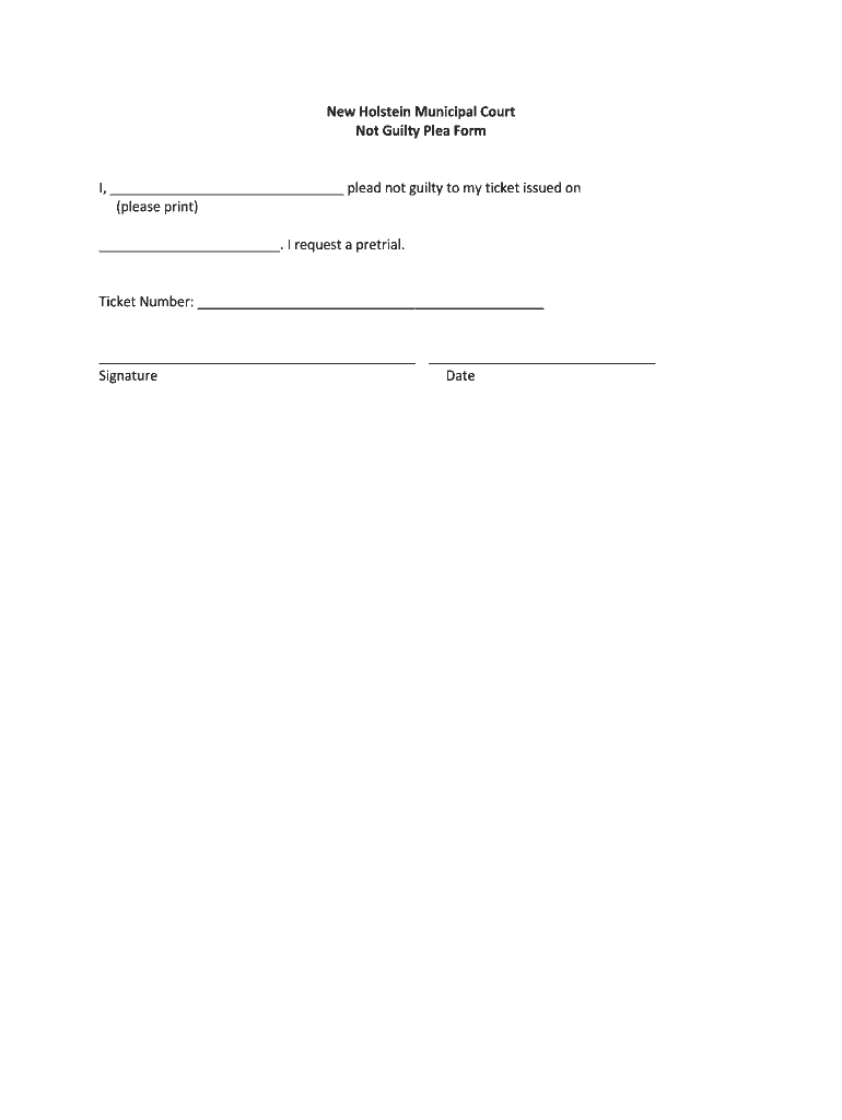 Fillable Online New Holstein Municipal Court Not Guilty Plea Form I plead not Fax Email Print