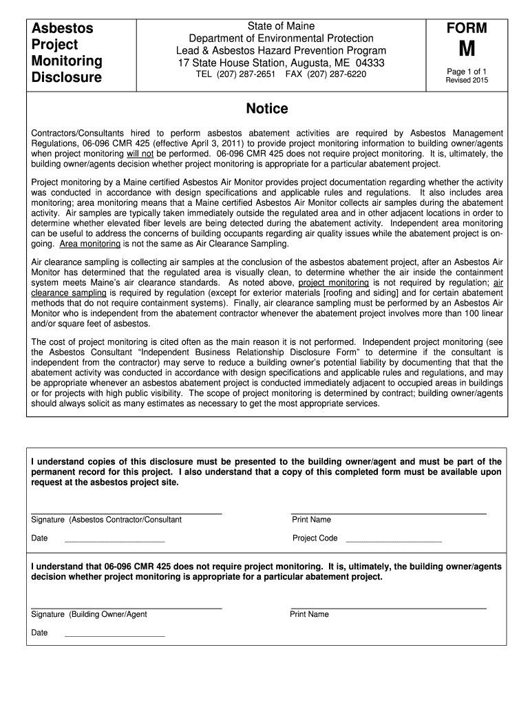 Fillable Online maine Asbestos Project Monitoring Disclosure Form M Fax