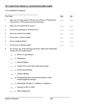 Fillable Online TB TARGETED MEDICAL QUESTIONNAIRE FORM Fax Email Print