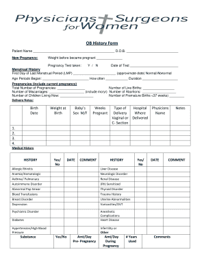 OB History Form - Physicians Amp Surgeons For Women - Physurg - Fill