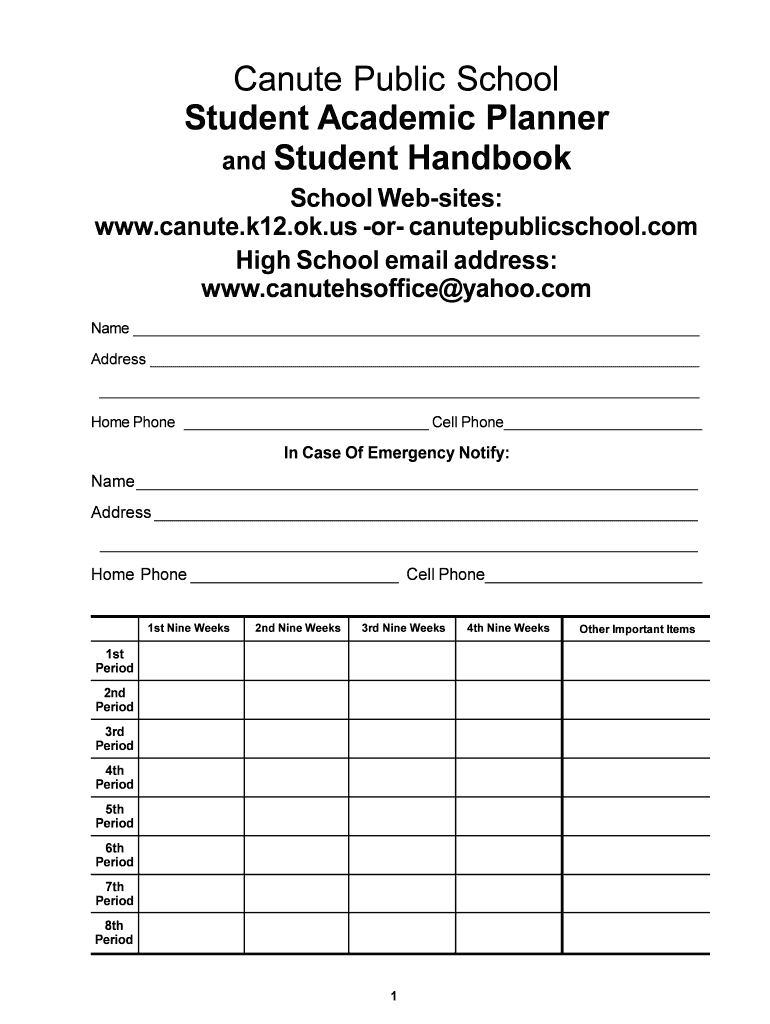 Fillable Online Canute Public School Student Academic Planner and Student Fax Email Print