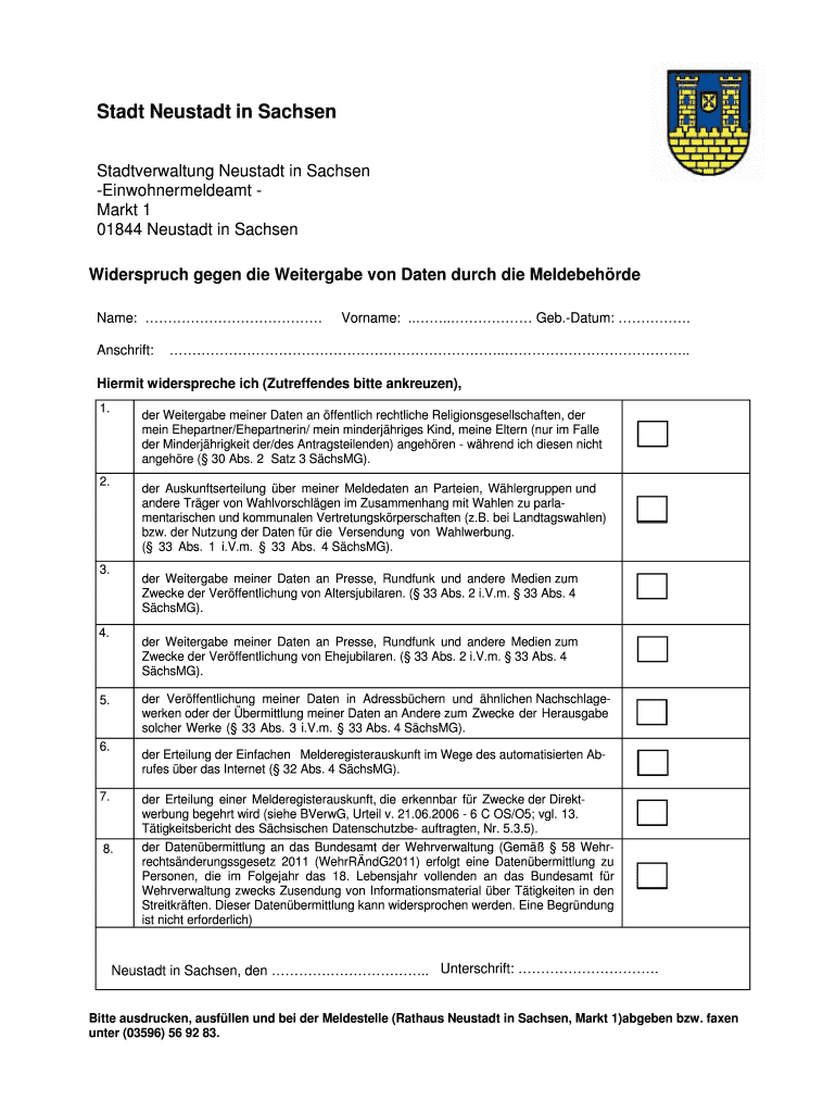 Ausfüllbar Online neustadtsachsen Stadt Neustadt in Sachsen