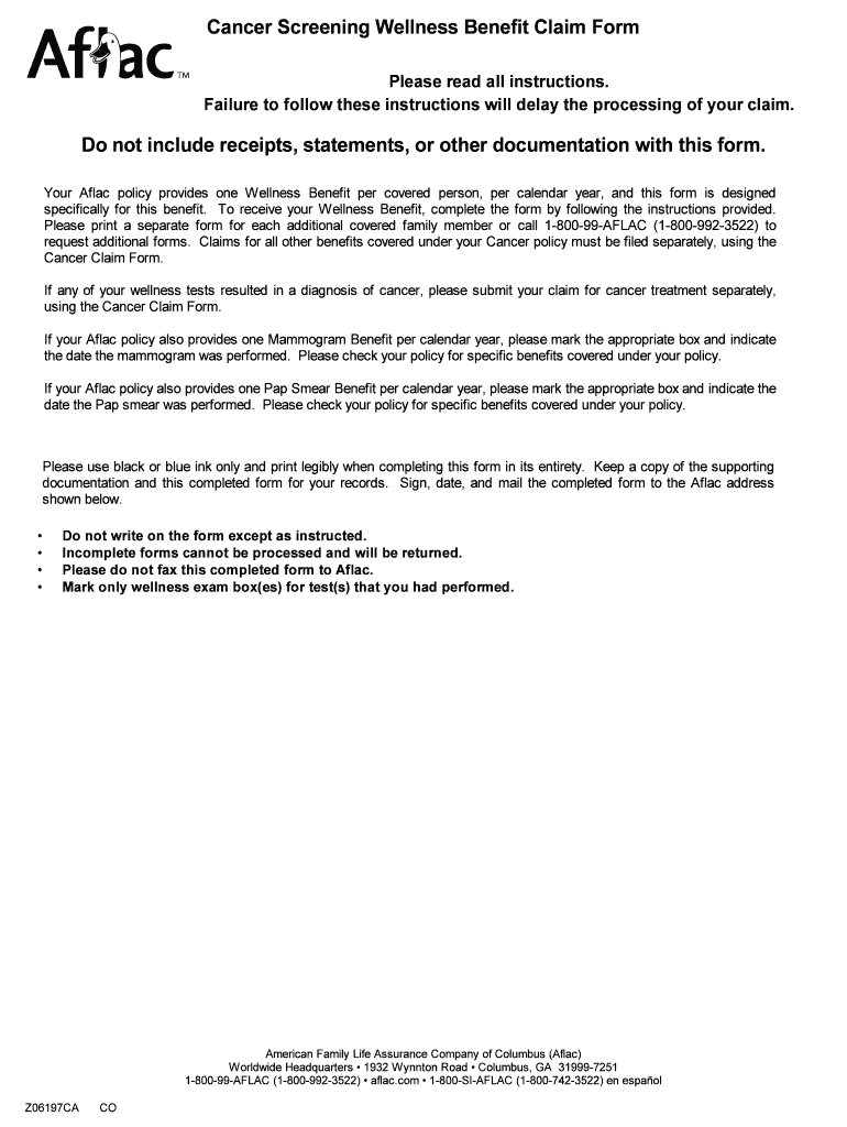 Fillable Online kitcarsoncounty Aflac Cancer Policy Wellness Benefit