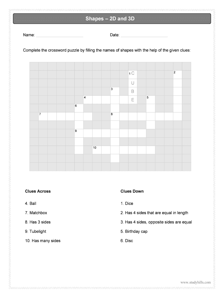 Fillable Online Shapes 2D and 3D Name Date Complete the crossword