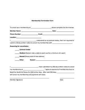 Gym Membership Cancellation Form Templates | pdfFiller