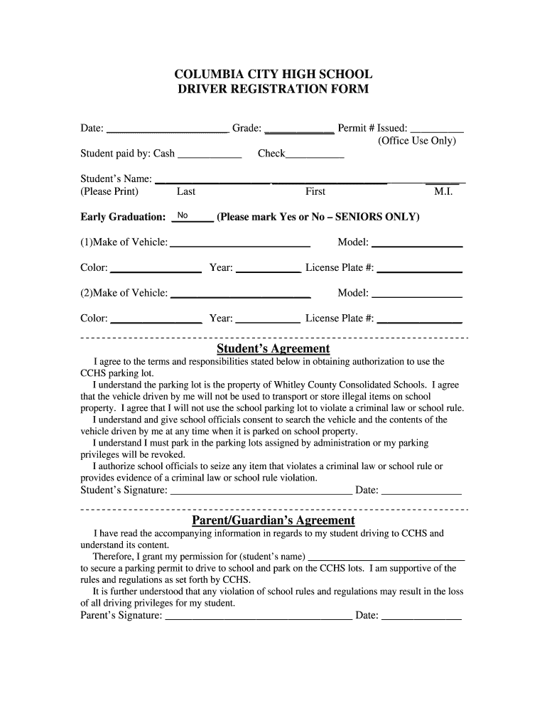 Fillable Online Vehicle Registration form Whitley County Consolidated