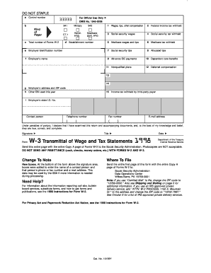 Form W-3 Transmittal Of Wage And Tax Statements - Internal - Irs