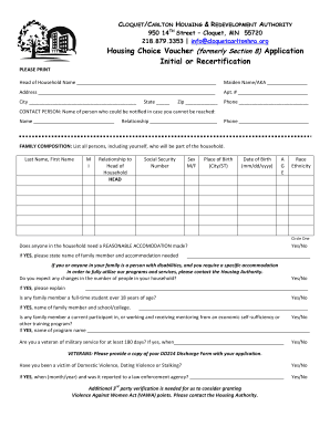 Fillable Online Housing Choice Voucher (formerly Section 8) Application
