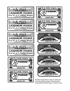Fillable Online Printable Vintage Poison Labels for Halloween Fax Email