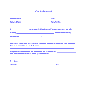 Fillable Online employees stafforddev AFLAC Cancellation FORM Employee