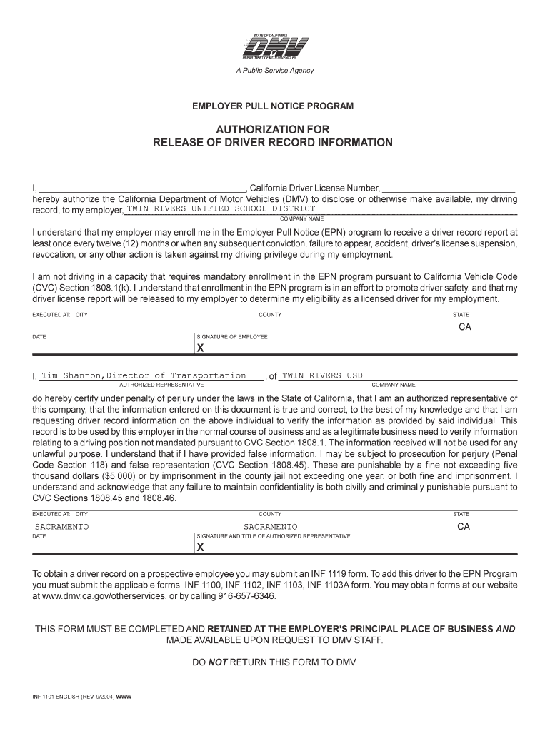 Fillable Online twinriversusd DMV Pull Notice Form Twin Rivers