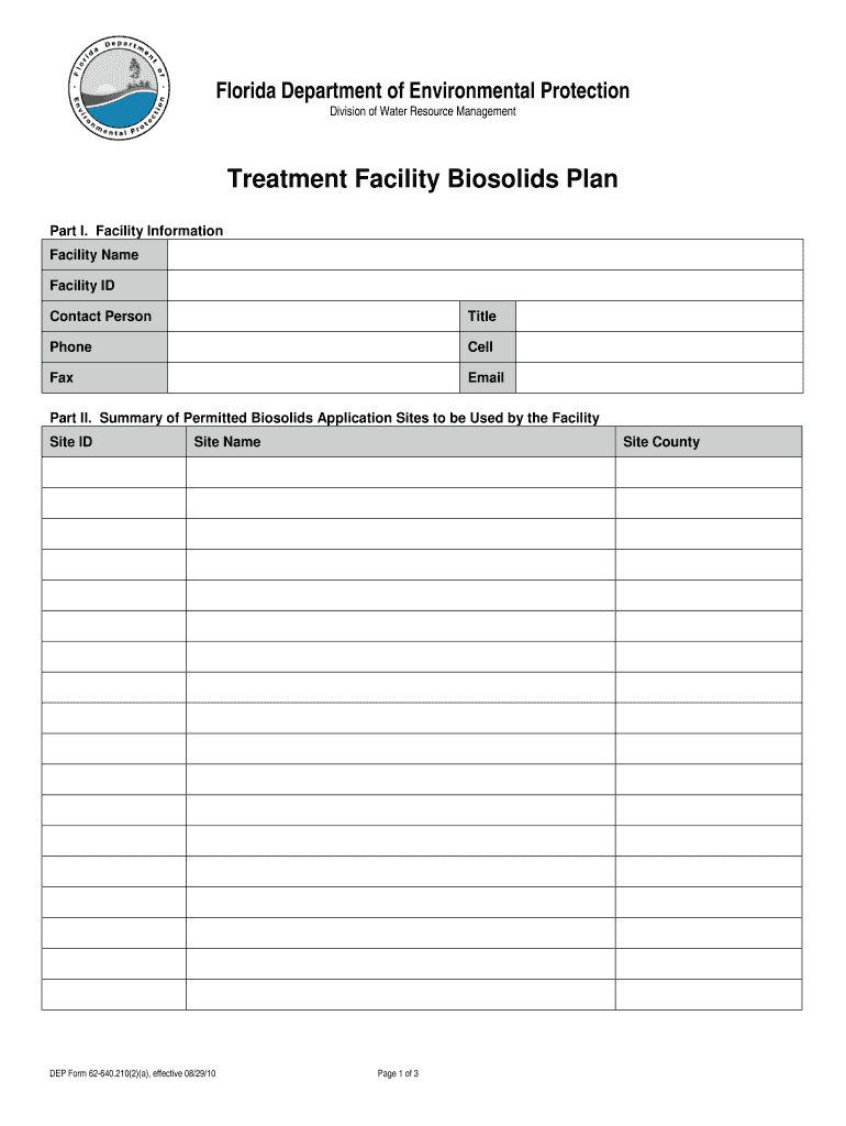 Fillable Online dep state fl Facility Biosolids Plan Fax Email Print