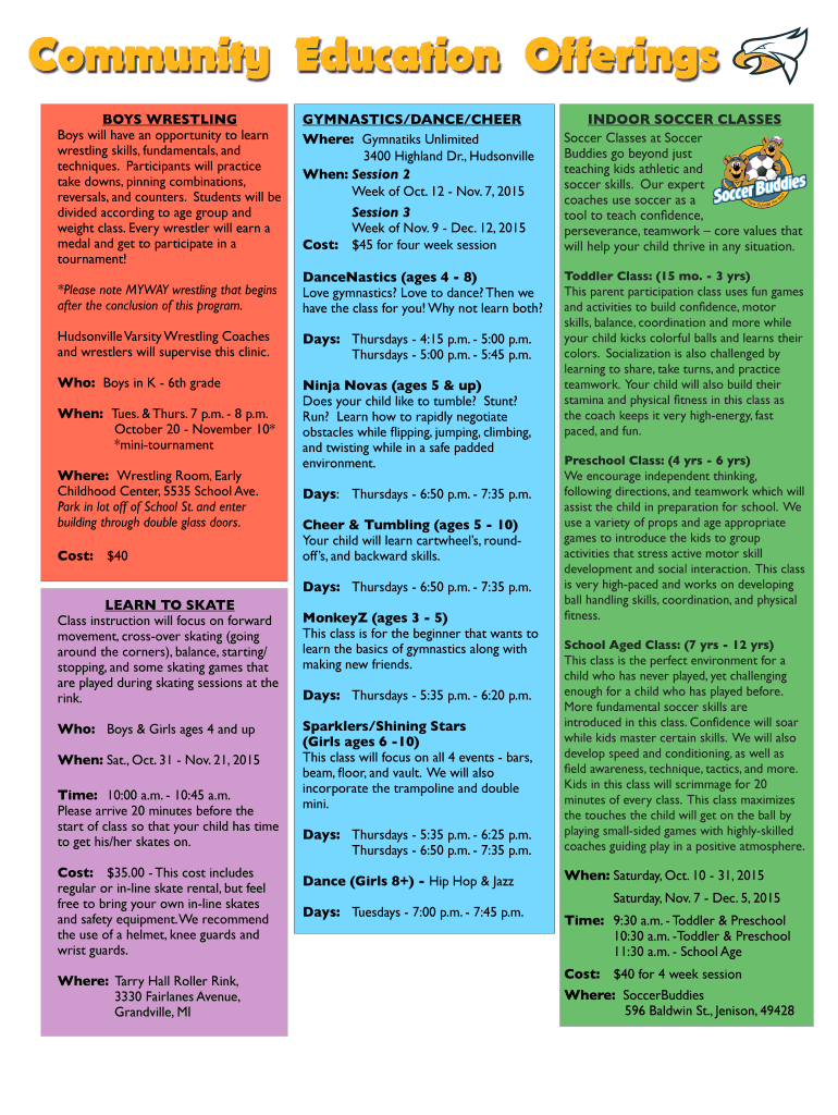 Fillable Online commed01 hudsonville k12 mi Community Education