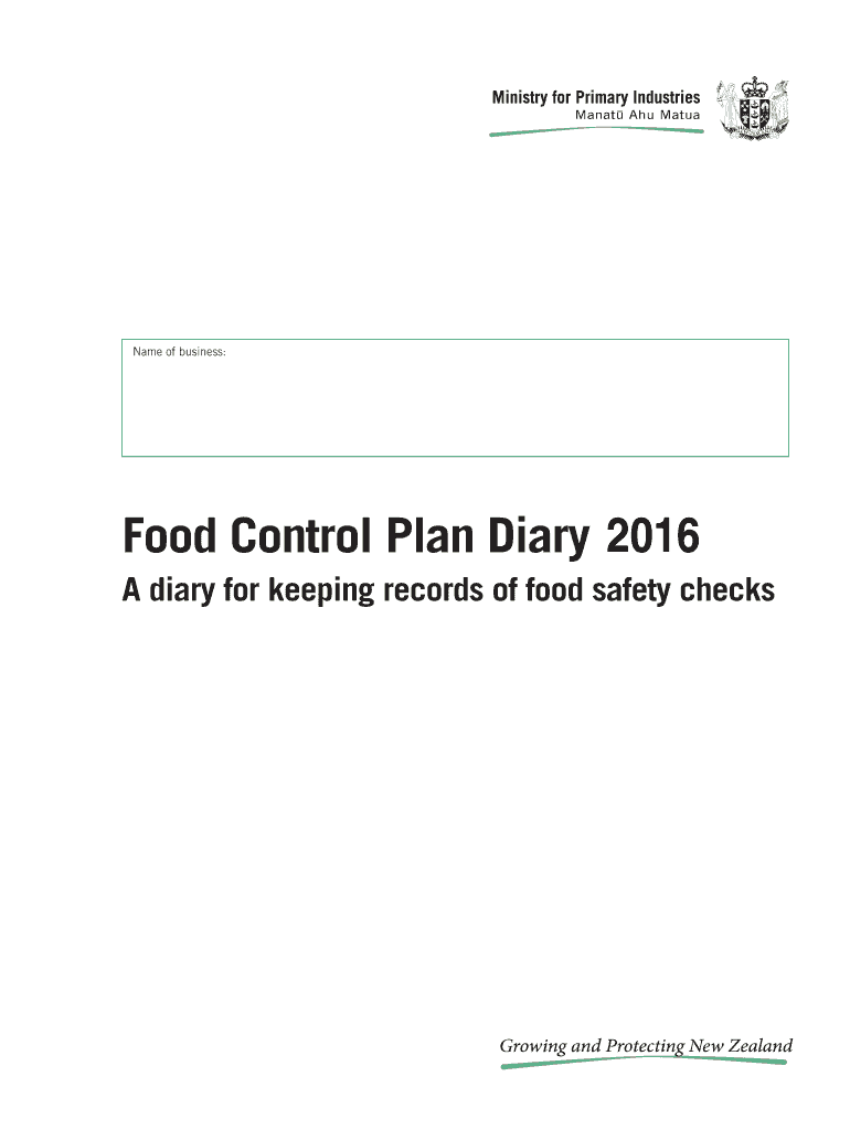Fillable Online Food Control Plan Diary A diary for keeping records for