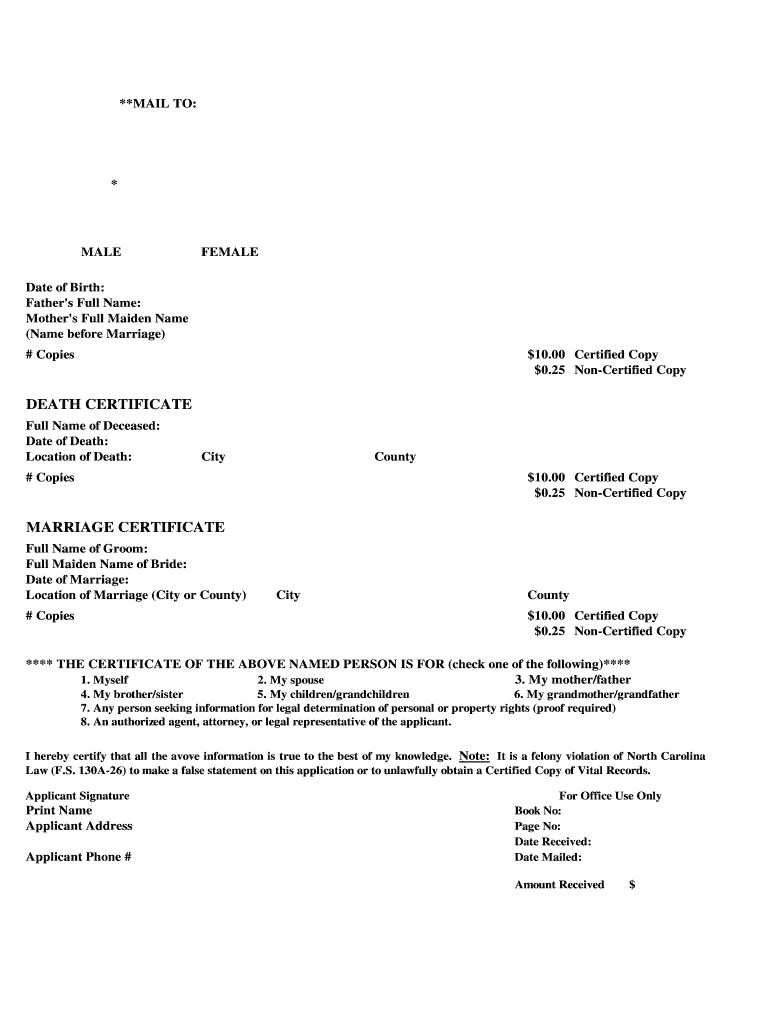 Fillable Online hertfordcountync To Print Form to request any Vital