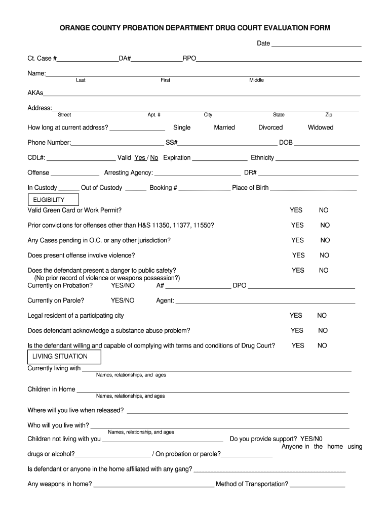 Fillable Online Orange county probation department drug court