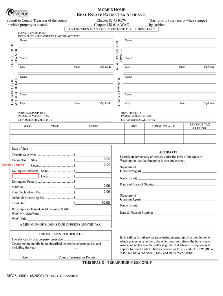 Fillable Online co benton wa Mobile Home Real Estate Excise Tax