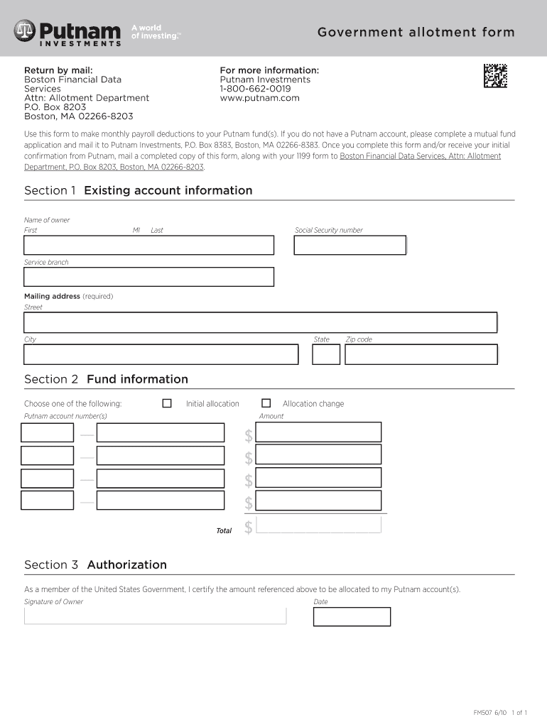 Fillable Online Government allotment form Putnam Investments Fax