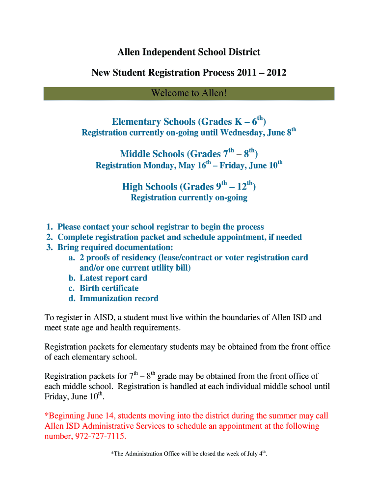 Fillable Online allenisd to Allen allenisd Fax Email Print